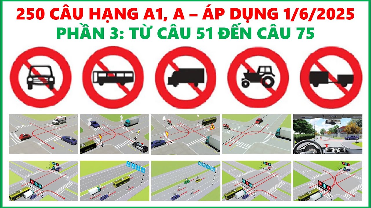 250 CÂU HỎI HẠNG A1, A - PHẦN 3 | TỪ CÂU 51 ĐẾN CÂU 75
