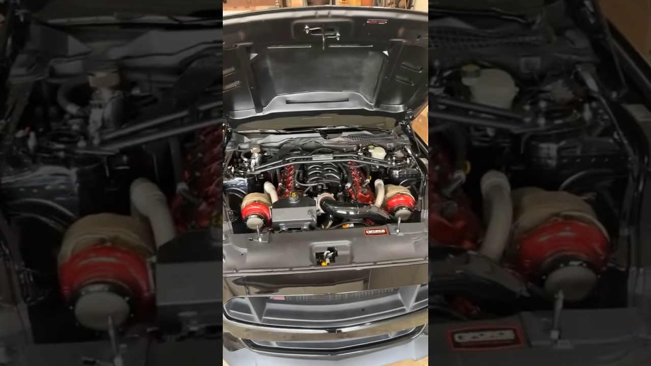 1,300 whp twin turbo coyote Mustang.           #mustang #twinturbo #streetracing #coyote