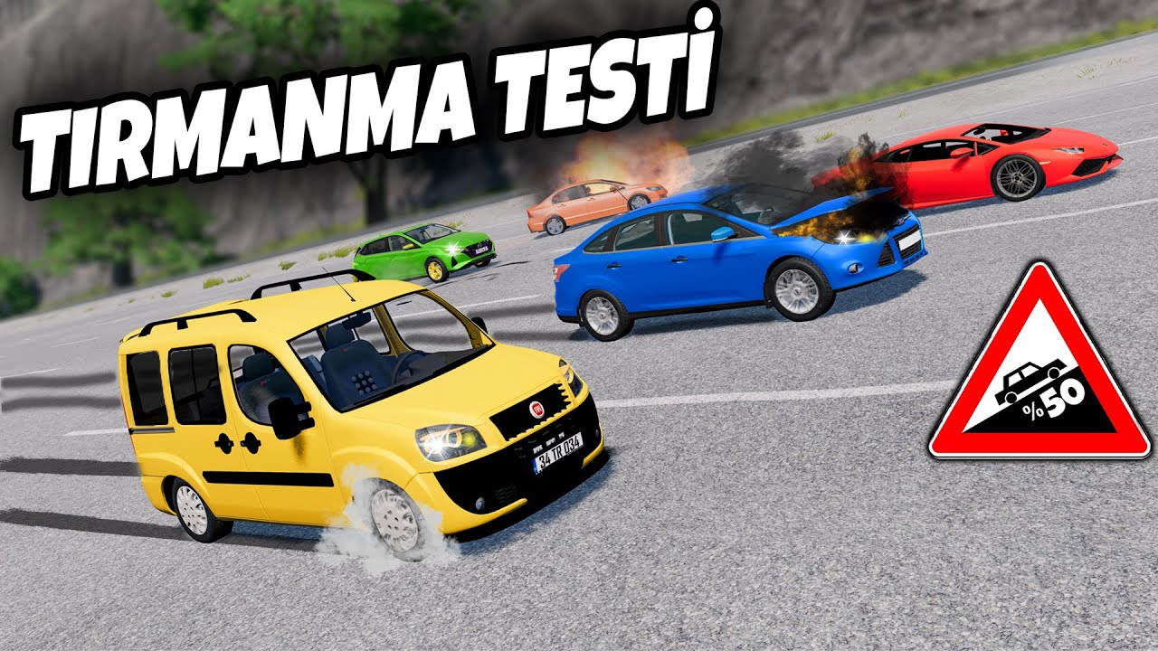 TIRMANMA TESTİ // ARABALAR YANDI // ÇILGIN DENEY // BeamNG.drive // HARD Crash