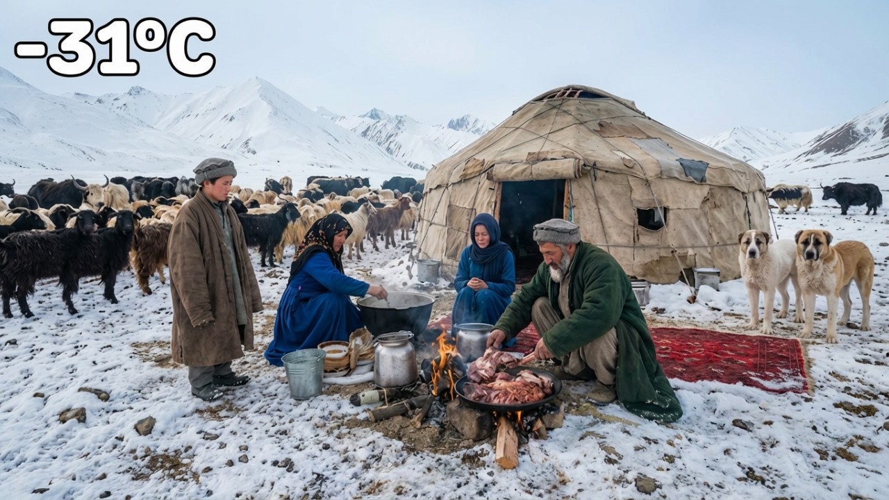 Daily Life of a Nomadic Shepherd Family | Cooking and Surviving Winter at −31°C