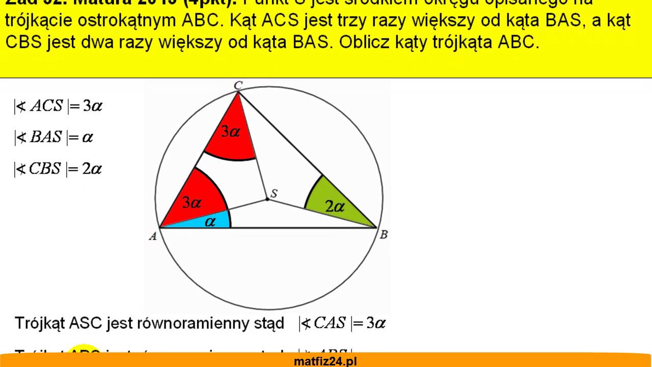 Matura z matematyki 2013 - zad 32 - Okrąg opisany i kąty trójkąta - Matfiz24.pl