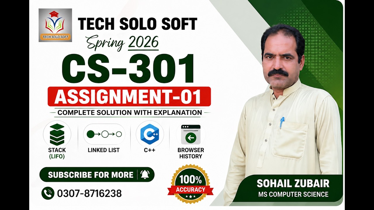 CS301 assignment 1 Solution Spring 2026 | Data Structures| CS301 Assignment 1 Complete Solution 2026