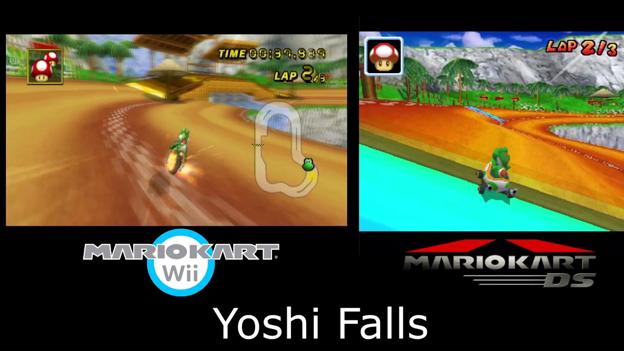 Yoshi Falls Mario Kart DS and Wii Comparison
