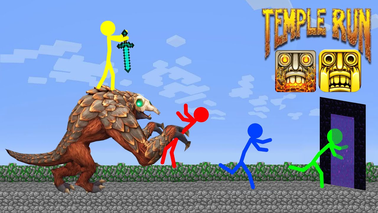 Stickman vs Temple Run animation- Minecraft.
