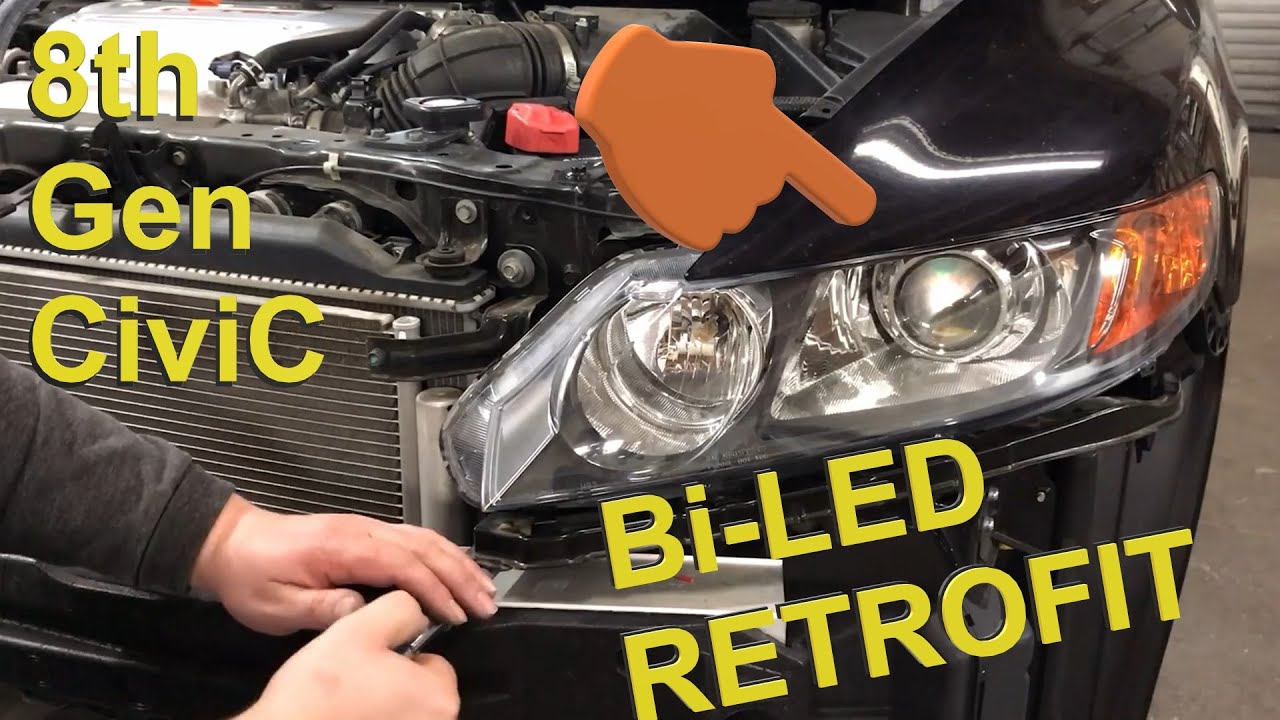 Как установить бисветодиодные проекторы на фары Honda Civic 8-го поколения