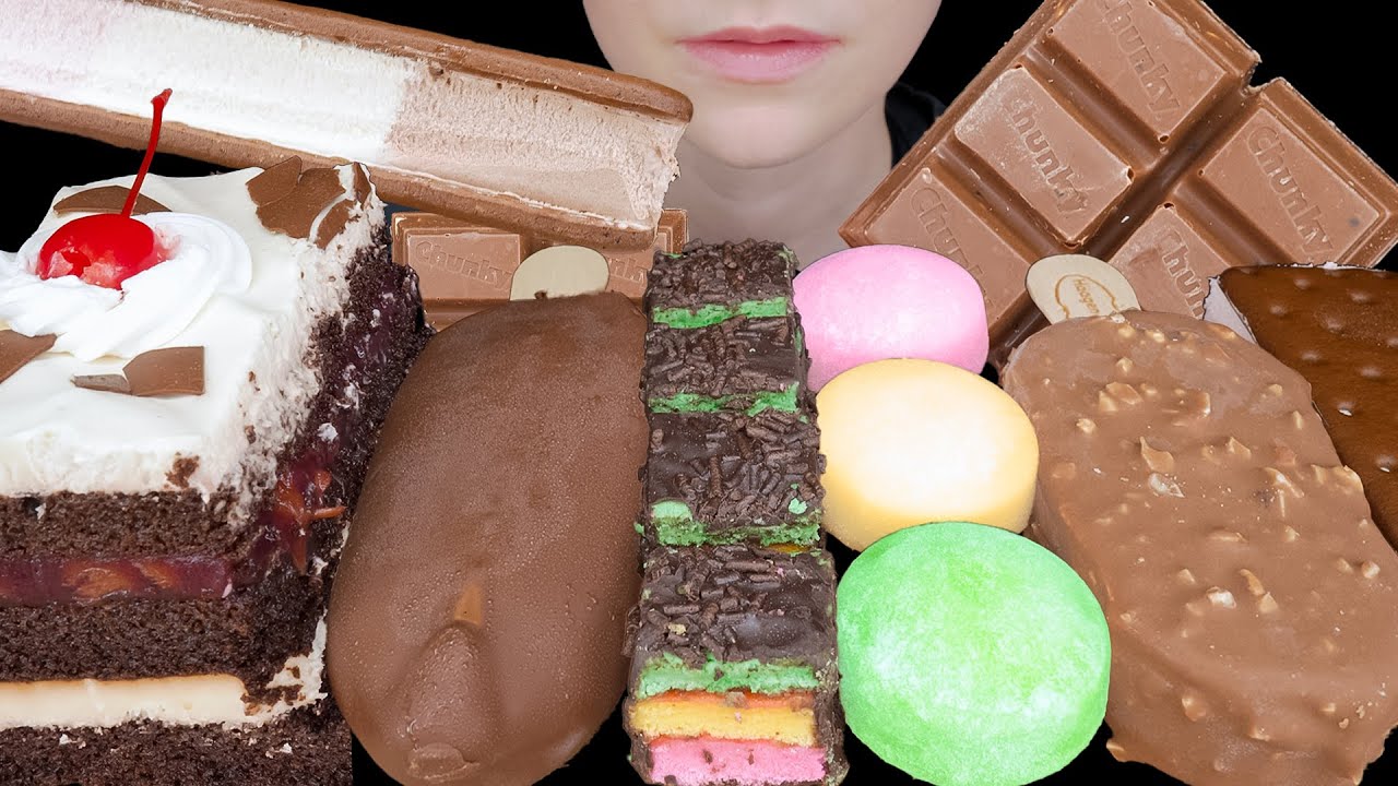 ASMR Black Forest Cake, Magnum, Haagen-Dazs, Mochi Ice Cream Sandwich, Rainbow Cookie Chocolate Bar