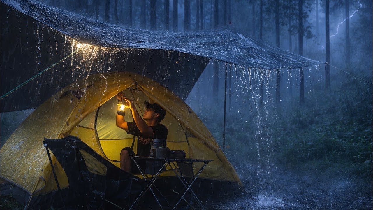 🏕️Relaxing in a Warm, Cozy Tent with Soft Rain Ambience💯CAMPING IN THE RAIN 🌧️
