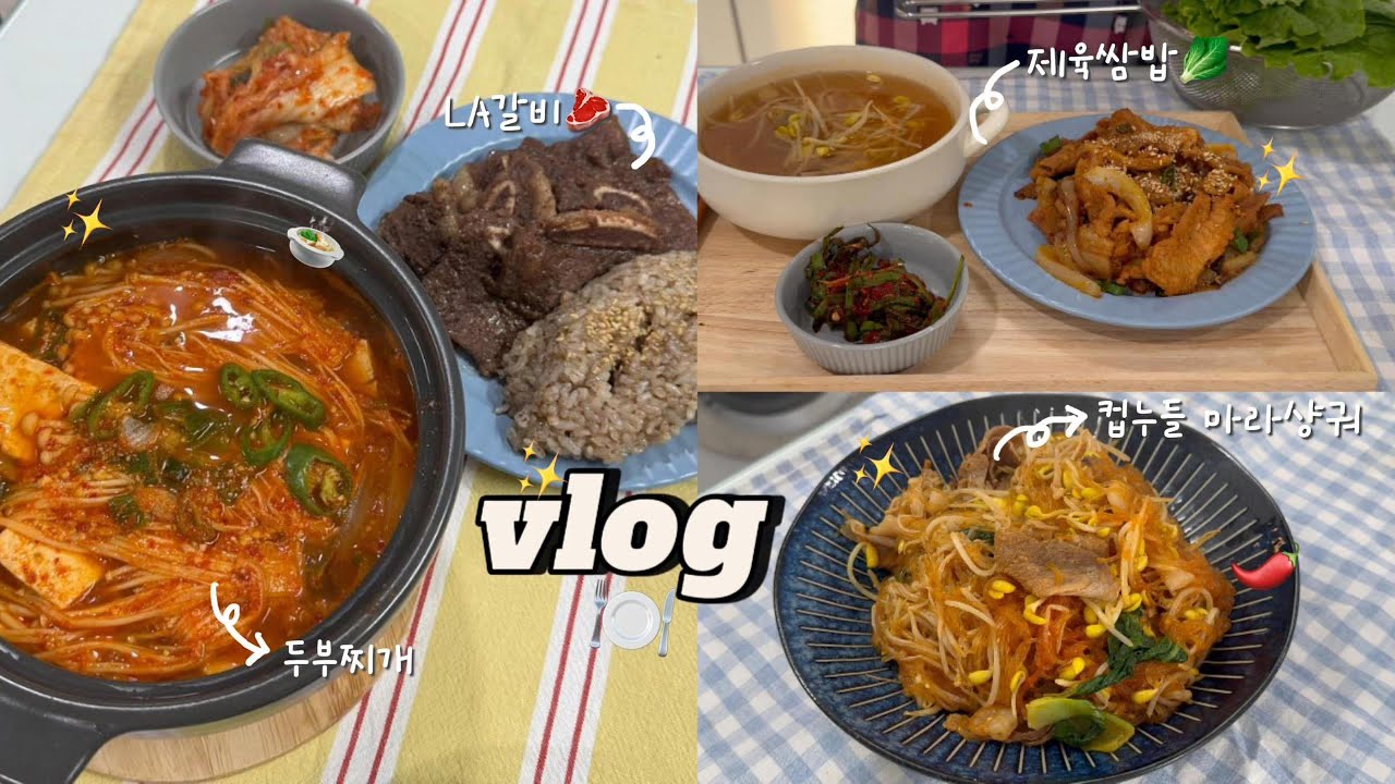 ENG) Vlog l 컵누들 마라샹궈🌶️ㅣ뚝배기 두부찌개와 LA갈비🥩ㅣ제육쌈밥🥬 해먹는 자취생 일상✨