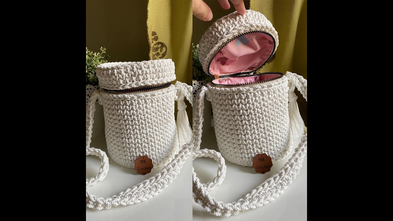 شنطة كروشية اسطوانية Crochet cylinder bag tutorial