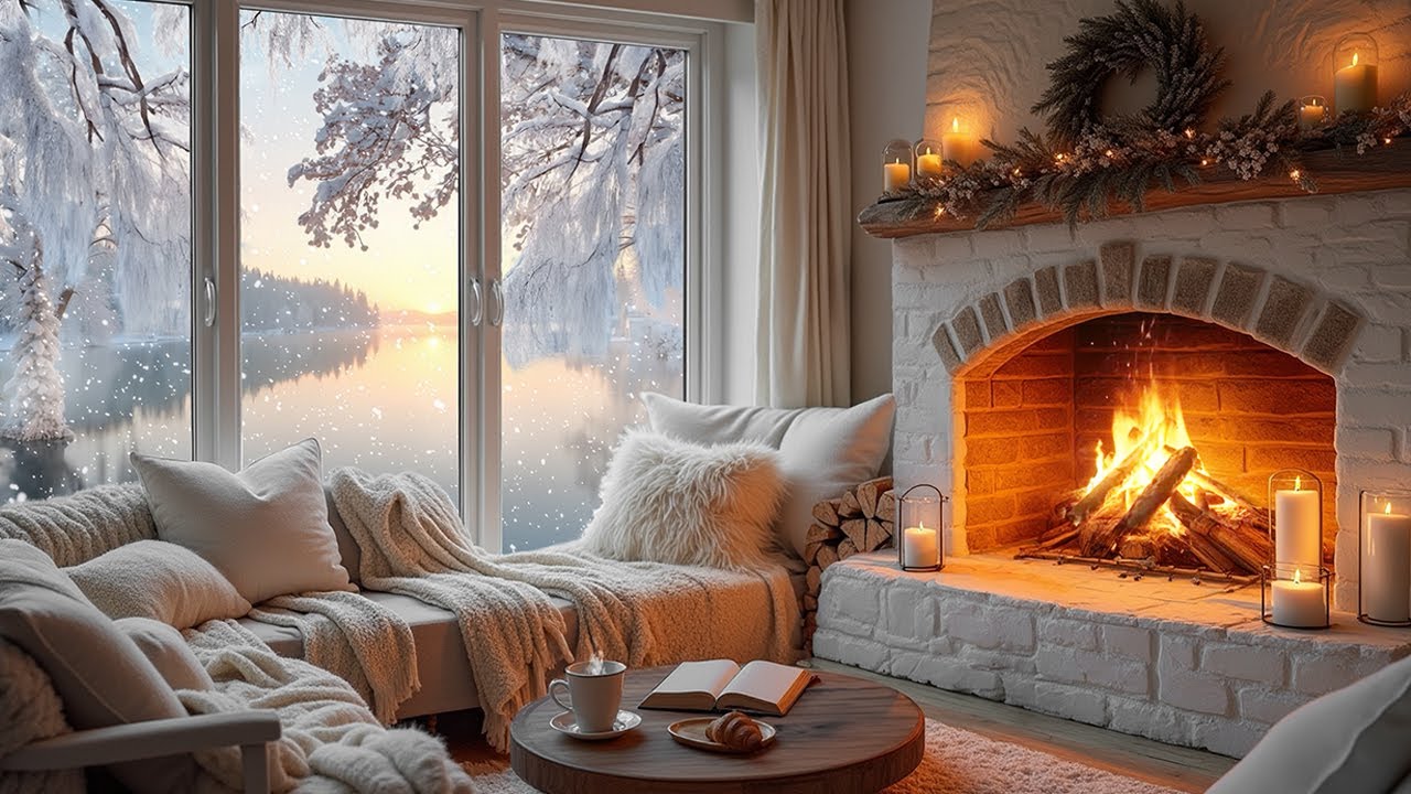 Warm Winter Cabin Evening ❄️🔥 Fireplace Glow, Candlelight & Reading Ambience