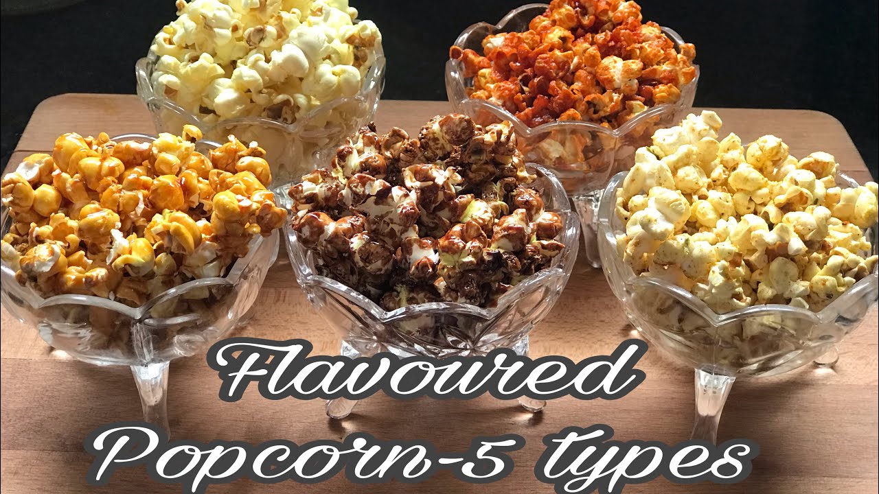 Flavoured Popcorn - 5 types | Homemade Popcorn Recipe | 5 flavours of Popcorn Without Microwave Oven