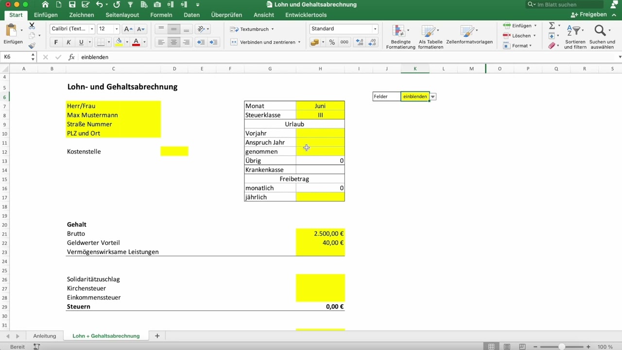 Excel Lohnabrechnung erstellen - kostenloser Download