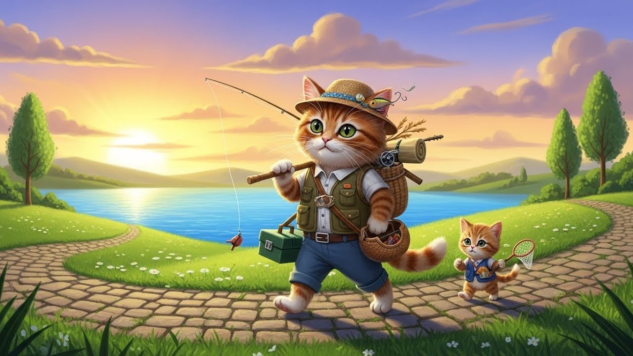 The Cat and Kitten: Playful Moments by the Cozy Cottage in the Jungle |Cartoon whirl Hub