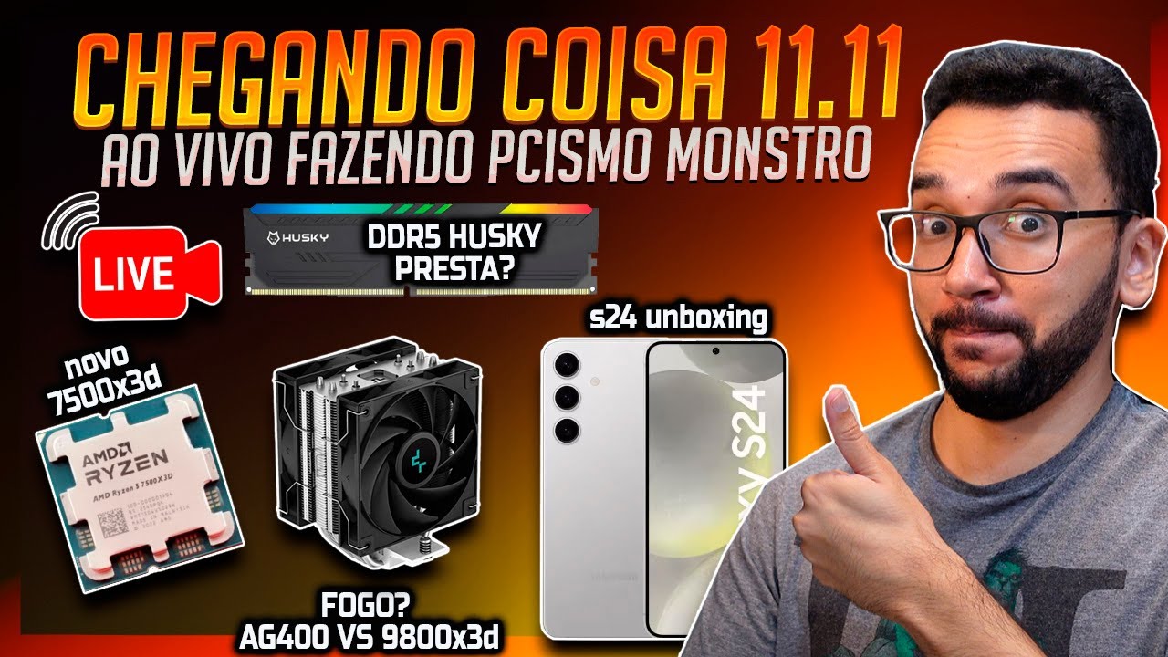 LIVE! 9800x3d Vai QUEIMAR? AG400 vs 9800X3D! Testes NOVO R5 7500X3D, Unboxing DDR5 Husky + s24
