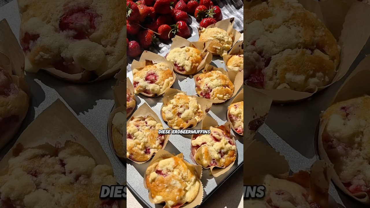 Erdbeer-Muffins mit wei&szlig;er Schokolade & Streuseln 🍓✨