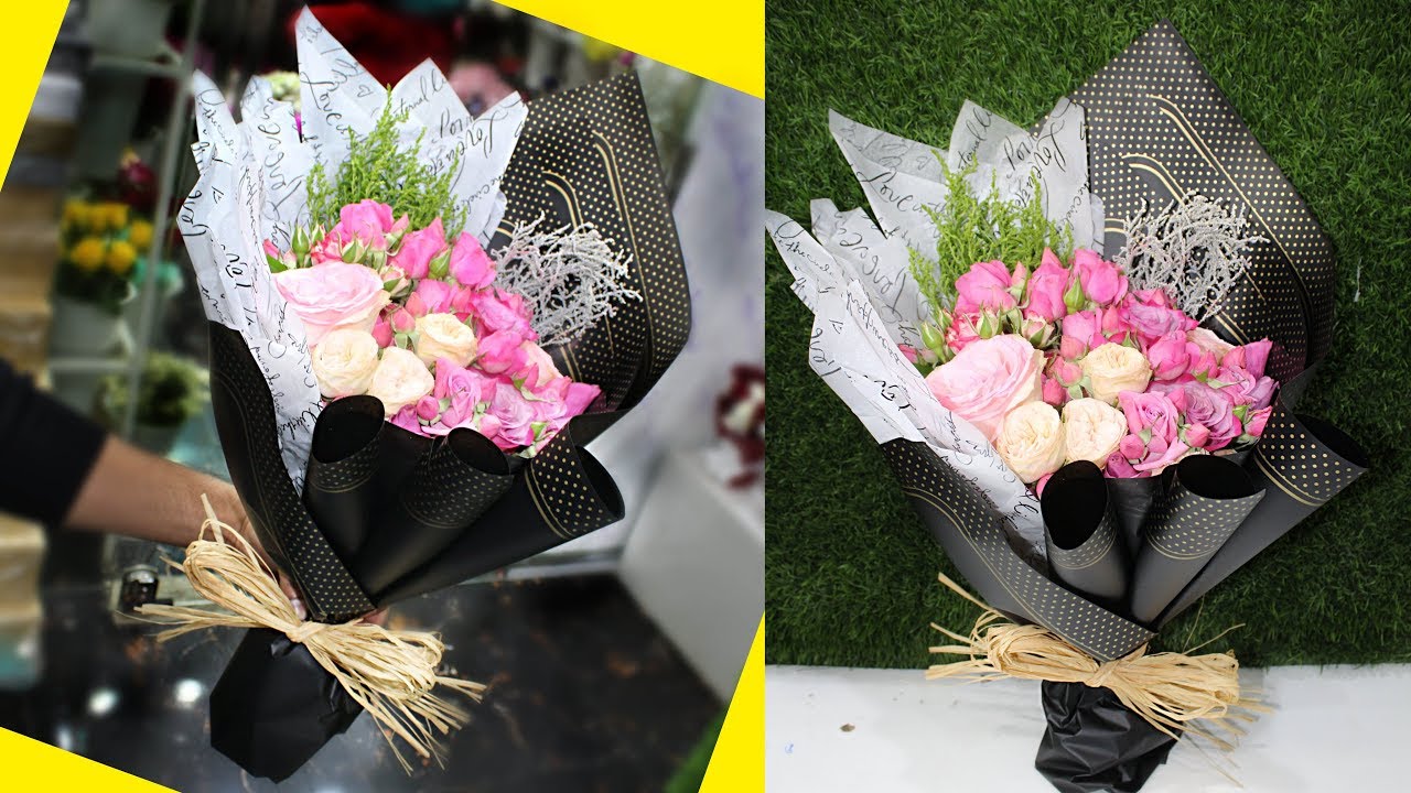 How to wrap flower bouquet, How to wrap a bouquet of flowers. Spray roses wrapping technique