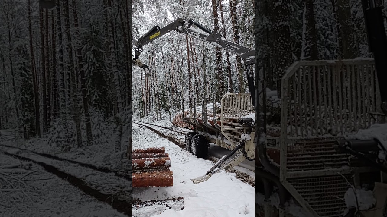 Przyczepa Leśna Waryński Origin PL 10 + Farmtrac 9120 vs kłoda IKEA rozladunek