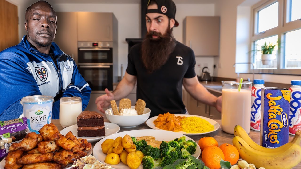 EATING THE STRONGEST FOOTBALL PLAYER IN THE WORLD'S DAILY DIET IN ONE SITTING | BeardMeatsFood