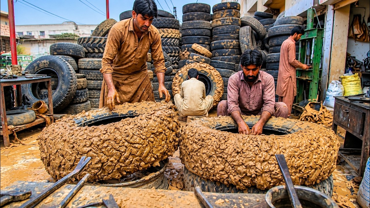 Pakistani Workshop SATISFYING TECHNIQUE for Repairing Tires - @DiscoverRepairingSkills