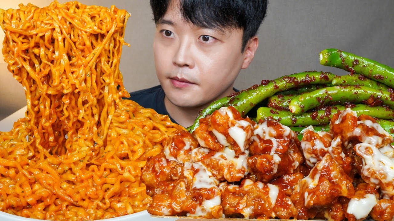 까르보불닭 처갓집 슈프림양념치킨 땡초김치 먹방 Buldak Noodles & Sweet Chicken & Chili Kimchi ASMR MUKBANG EATING SHOW