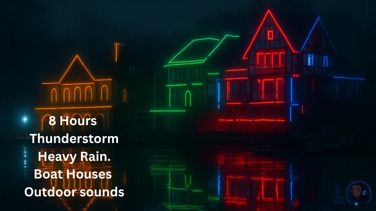 8 Hours Thunderstorm Over Boathouse Row. Heavy Rain, Crickets & Frogs for Sleep, Study, and Relaxing