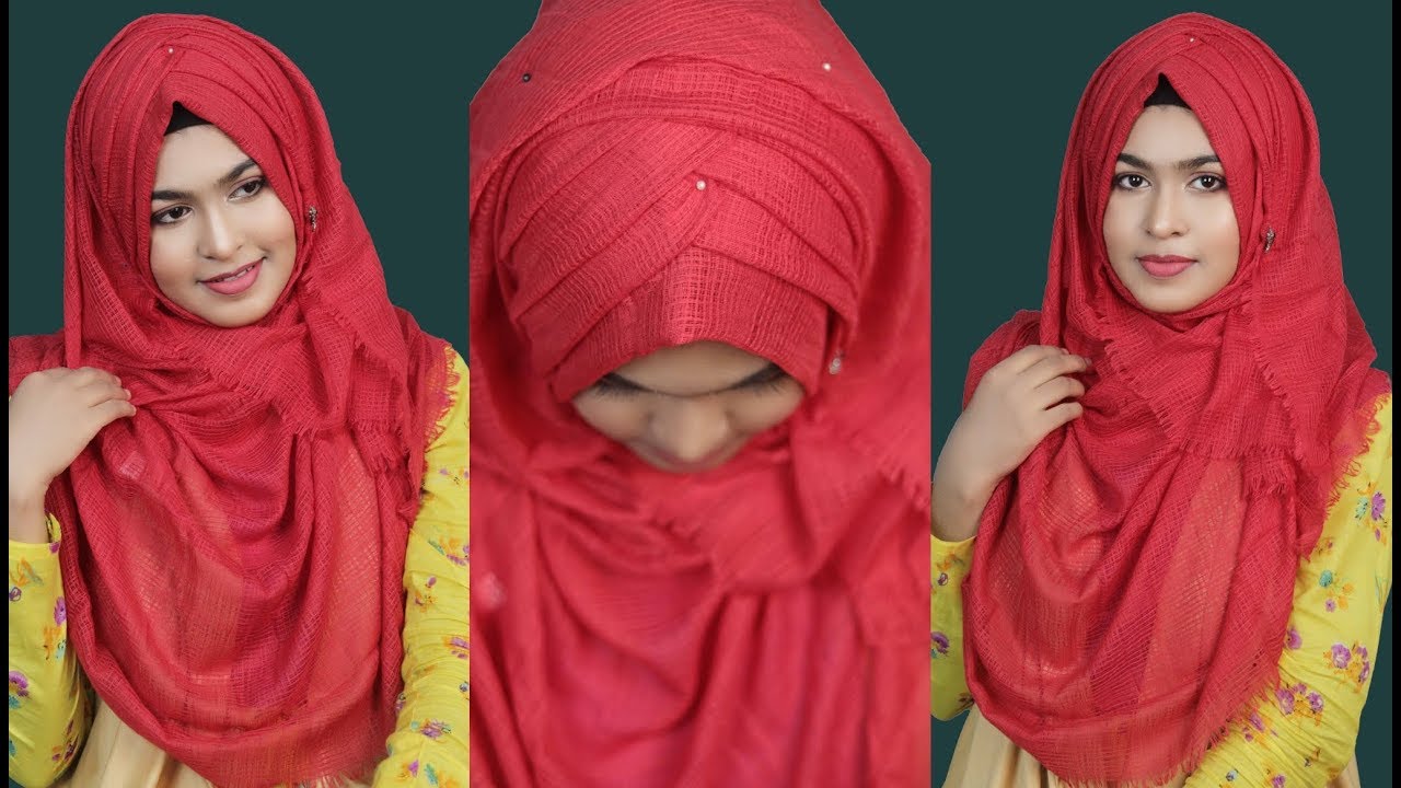 Crinkle Criss Cross Hijab style with single Hijab(Full Coverage)