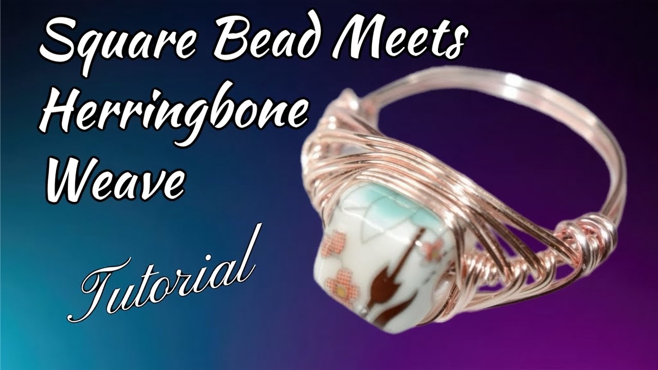 Porcelain Poetry | Herringbone Wrapped Square Bead Ring