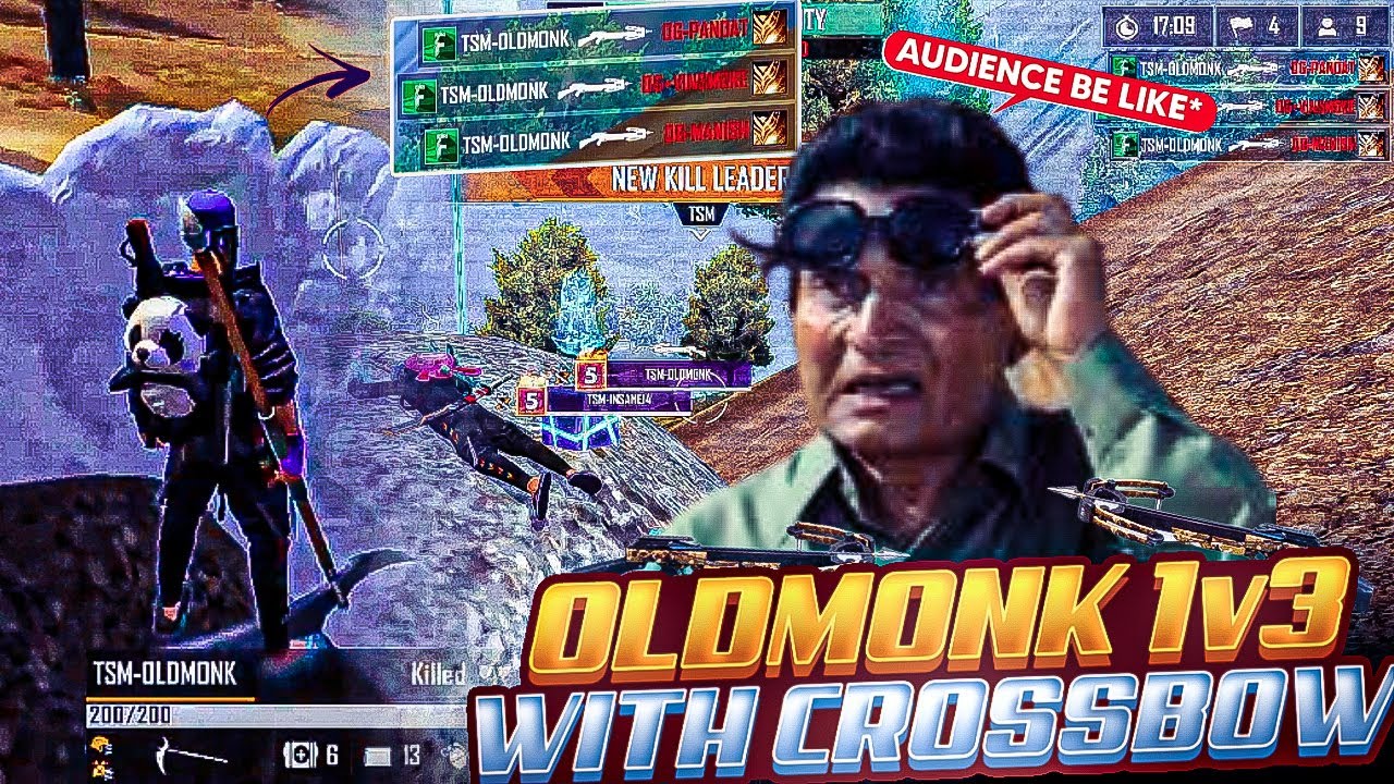 OLDMONK 1v3 Clutch With CROSSBOW😂ll Crossbow Se Squad Wiped😱