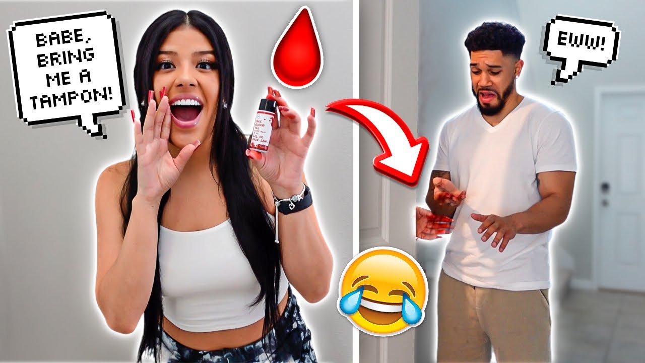 Wiping FAKE PERIOD BLOOD On My Husband! *CUTE REACTION*