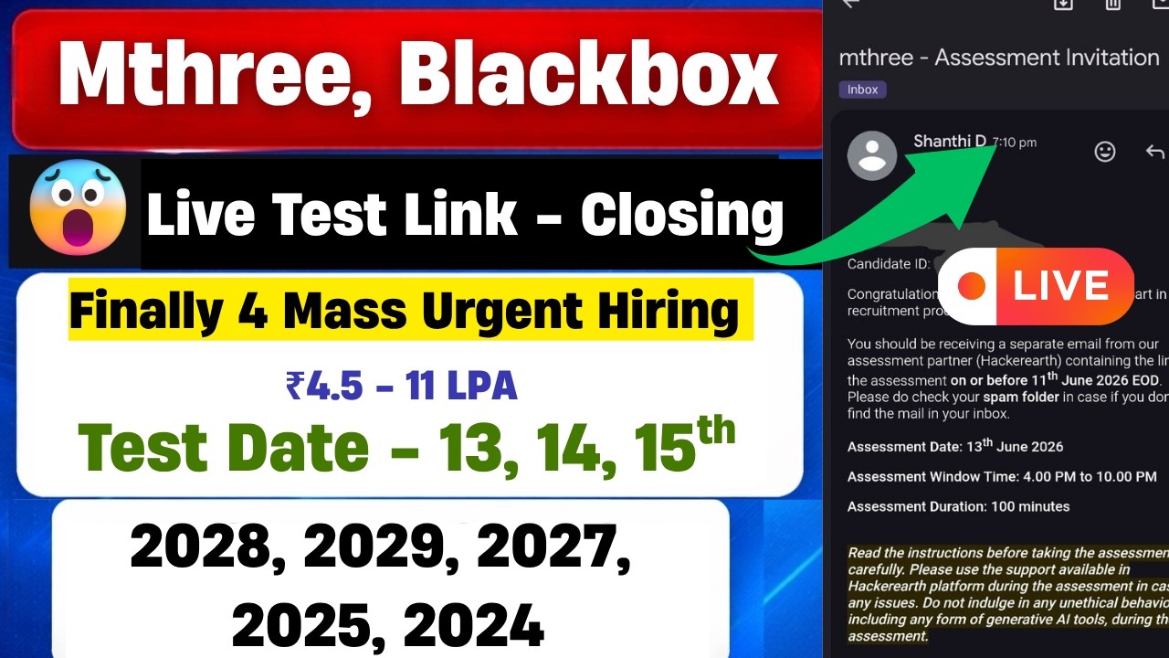 🔥Mthree Direct Test Hiring 2025 - Live | Black Box Hiring 2026, 2027, 2028 Batch | hire me plz
