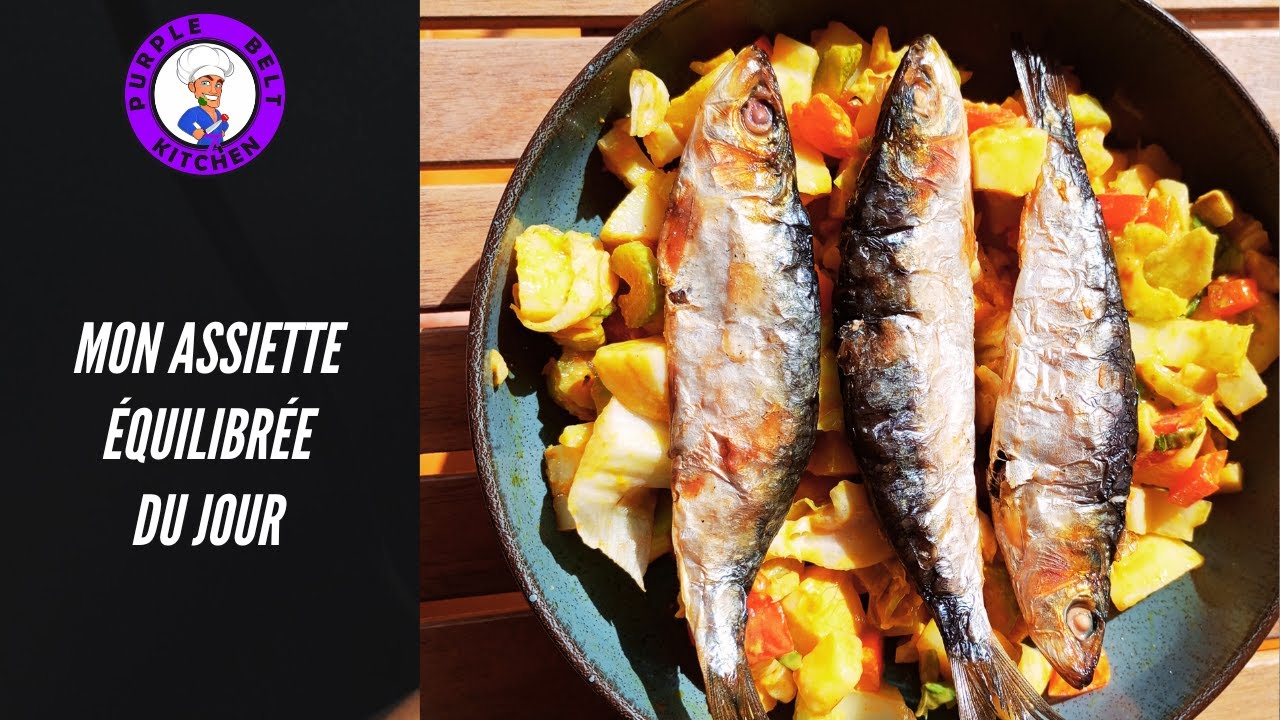 Sardines au four, pommes de terre et légumes crus
