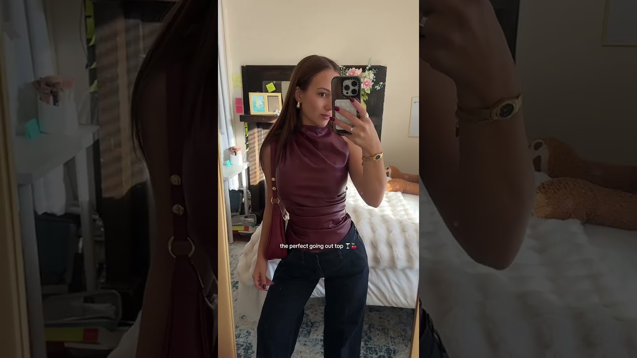 Wine red leather top vibes #OOTD #goingoutoutfit #leathertop #redleather