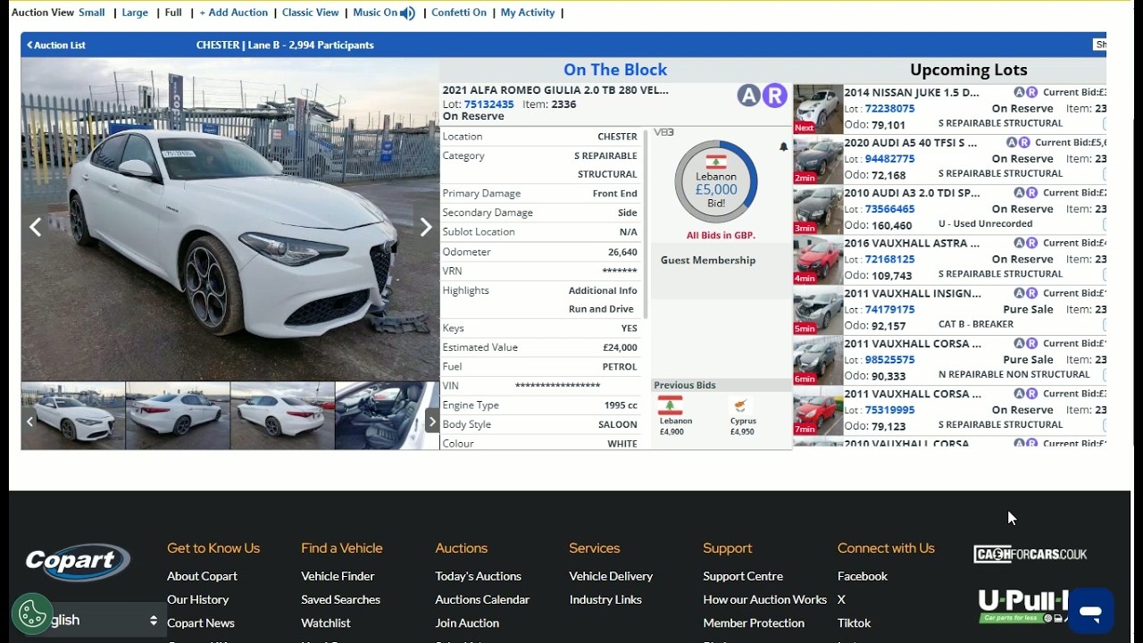 Live Copart UK Car Auction | Real Bidding & Final Prices