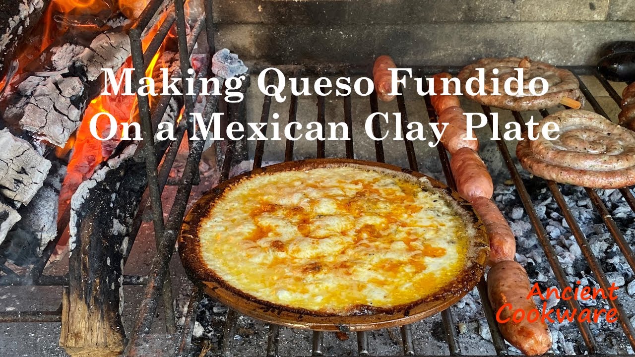 Ancient Cookware Making Queso Fundido on a Mexican Clay Plate