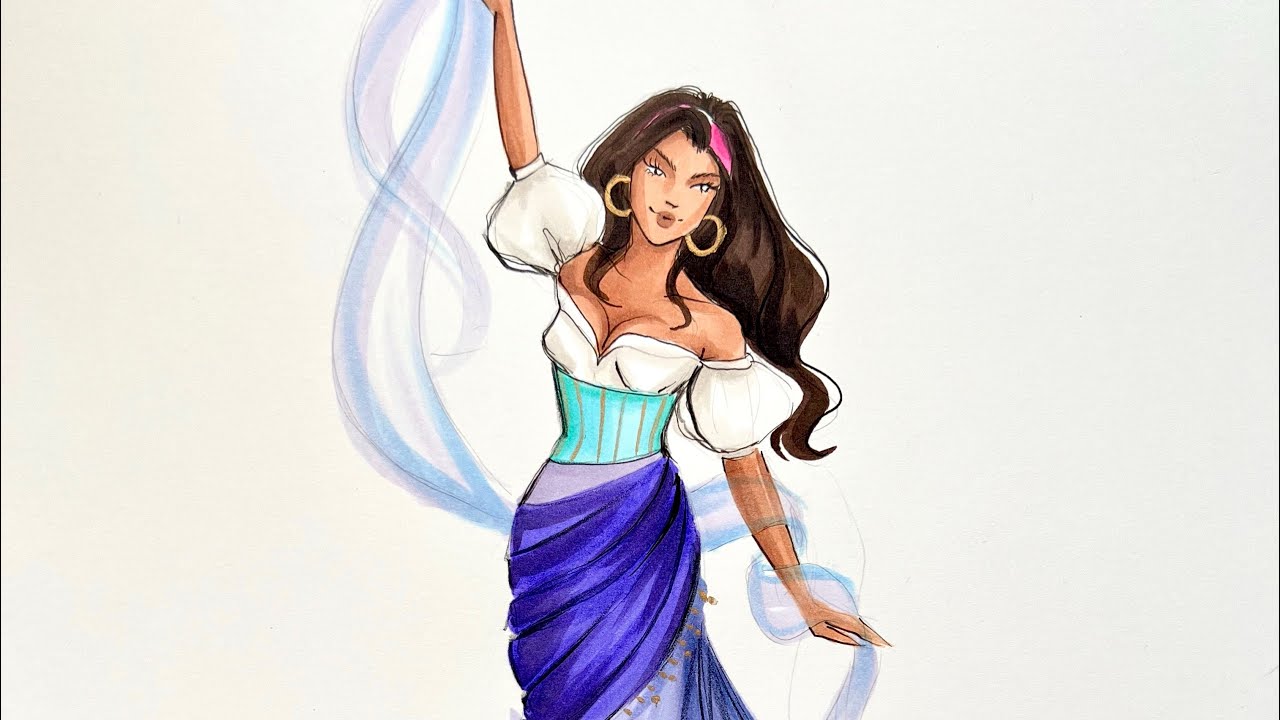 Esmeralda 💜🎨 Holly Nichols Illustration #disneyprincess #fashionillustration #copicmarkers