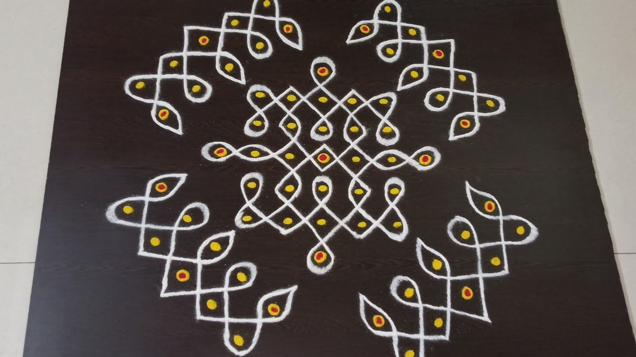 Daily simple kolam with side border⚛️melikala muggulu⚛️melikala side border⚛️festivals kolam⚛️