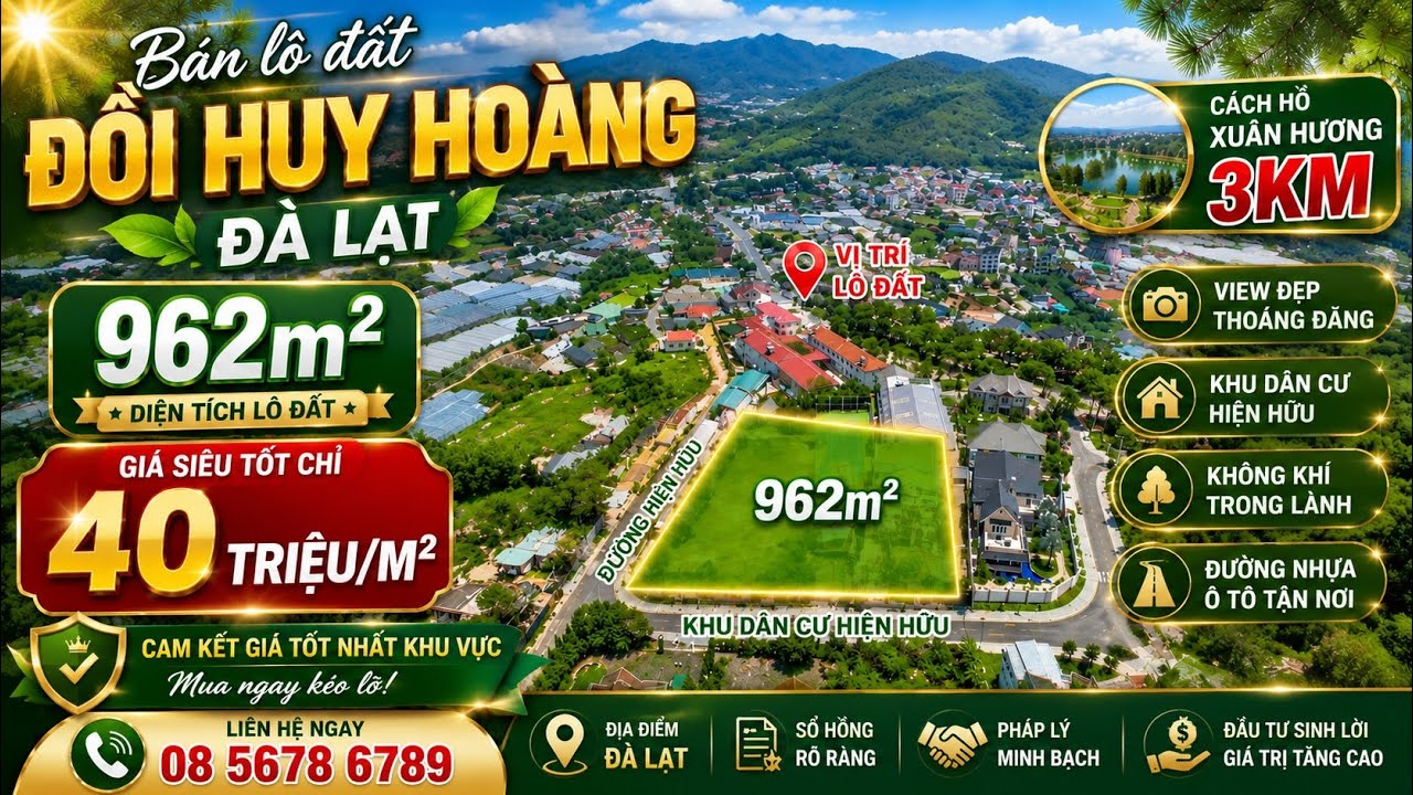 Bán Đất Biệt Thự Lớn Đồi Huy Hoàng – Cách Hồ Xuân Hương 3km | Nhà Đất Đà Lạt |