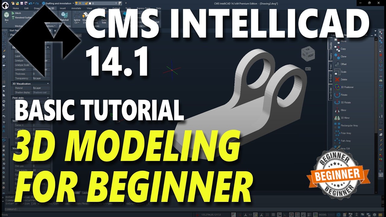 CMS IntelliCAD Basic 3D Modeling Tutorial For Beginner