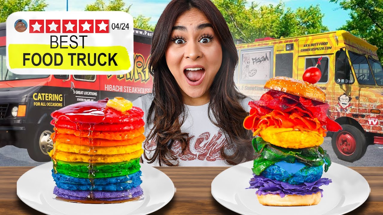 Eating at Random Food Trucks In My City For 24 Hours...