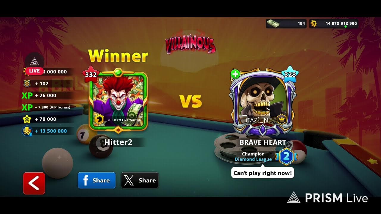 Let,s Play VILLAINOUS Event Table #8BallPool