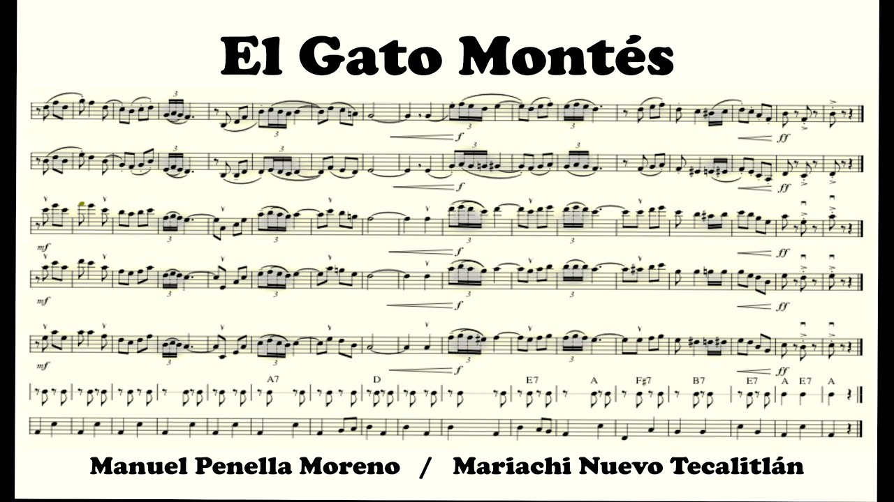 El Gato Montés - Partitura para Mariachi - Versión: Mariachi Nuevo Tecalitlán