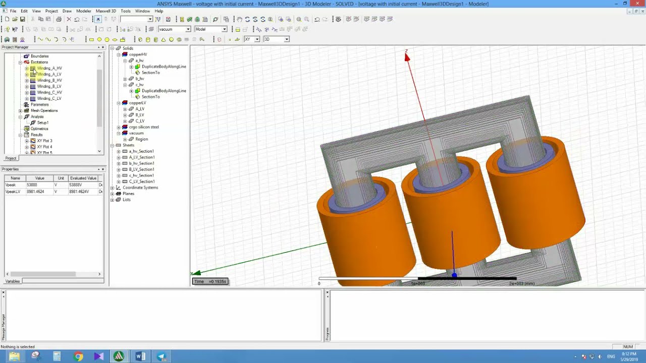 3d Transformer simulation using Finite Element (FEM/FEA) software ANSYS MAXWELL