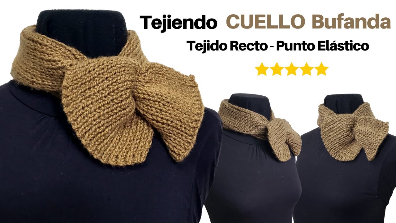 ✔ Tejidos a Dos Agujas Palitos 🌈 Cuello Bufanda Corto a Dos Agujas con Lazo Moño