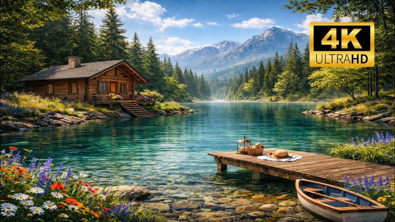 Peaceful Lakeside Morning | Water & Bird Sounds in 4K