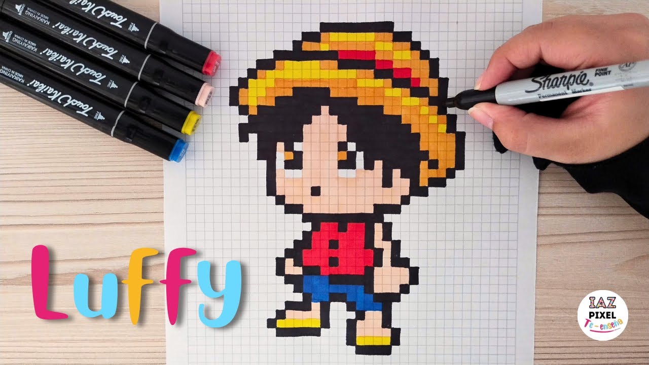 Como dibujar a LUFFY de ONE PIECE en PIXEL ART – Tutorial paso a paso