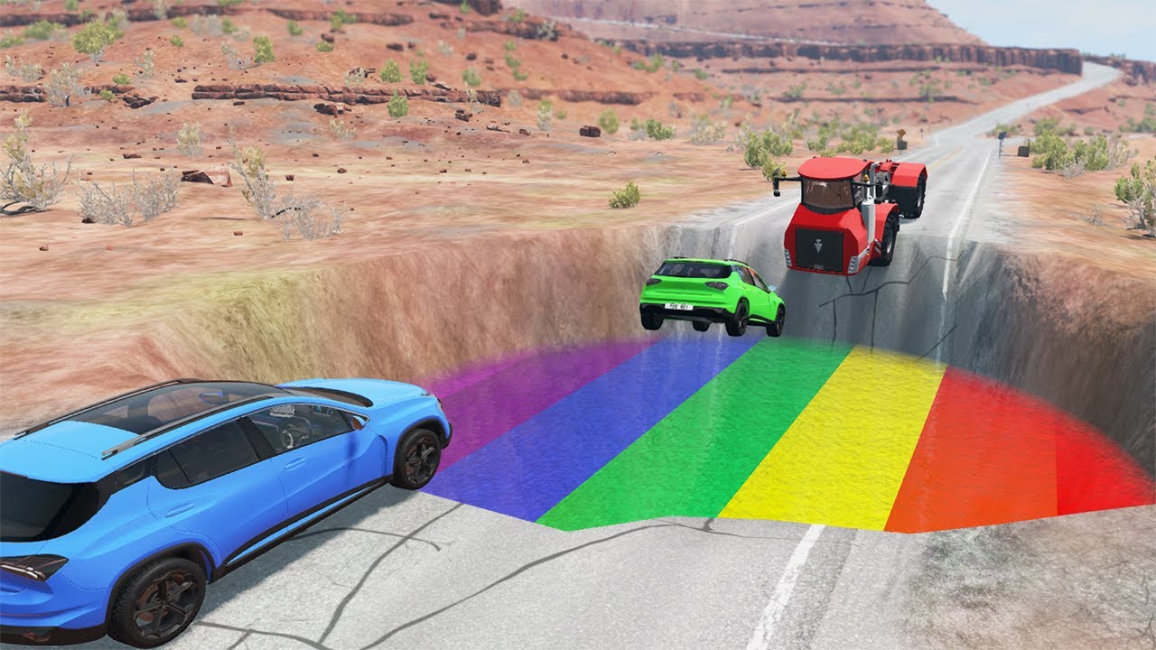 Cars Vs Giant Rainbow Pit – BeamNG.Drive
