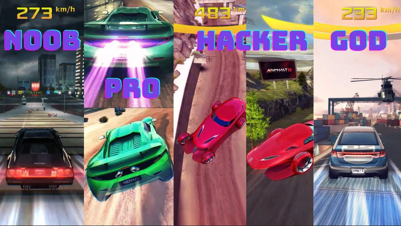 Asphalt 8 Noob vs Pro vs Hacker vs God