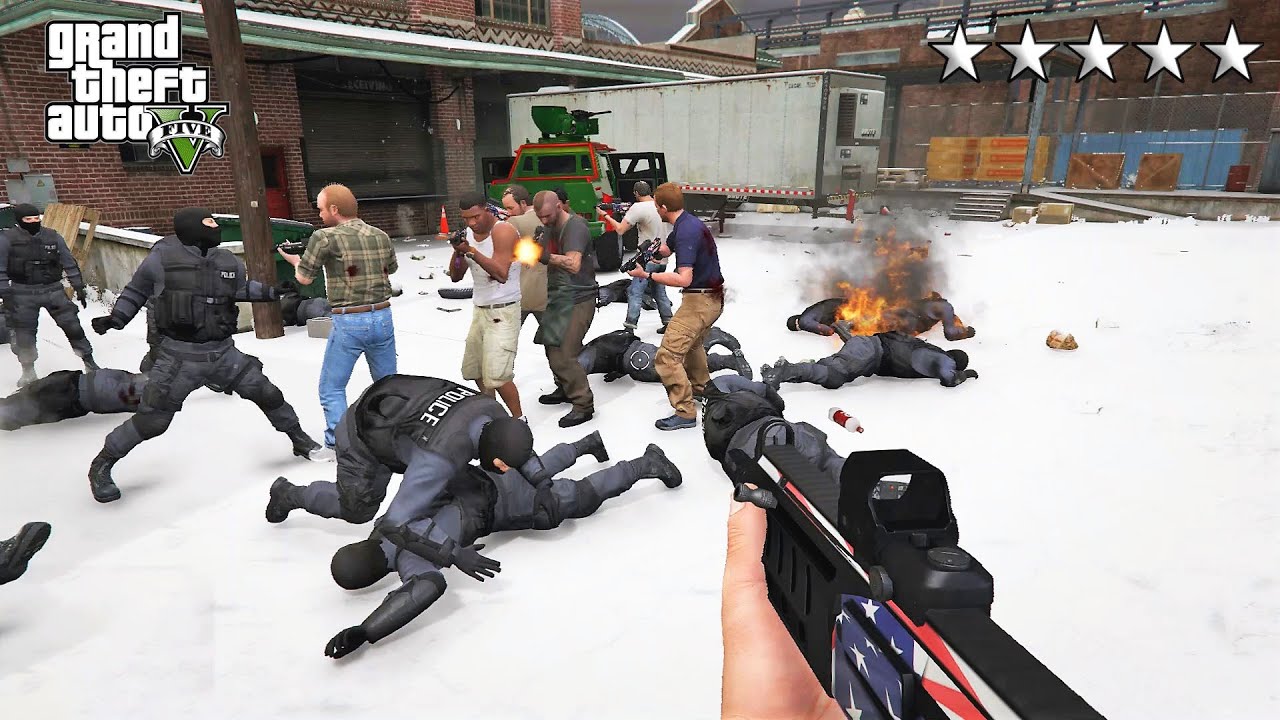 GTA 5 - Michael And Friends FIVE STAR COMBAT SMG MK II COP BATTLE! (GTA V Funny Moments)