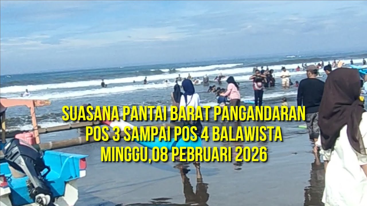 Suasana Pantai Barat Pangandaran Saat Liburan Hari Minggu,8 Pebruari 2026