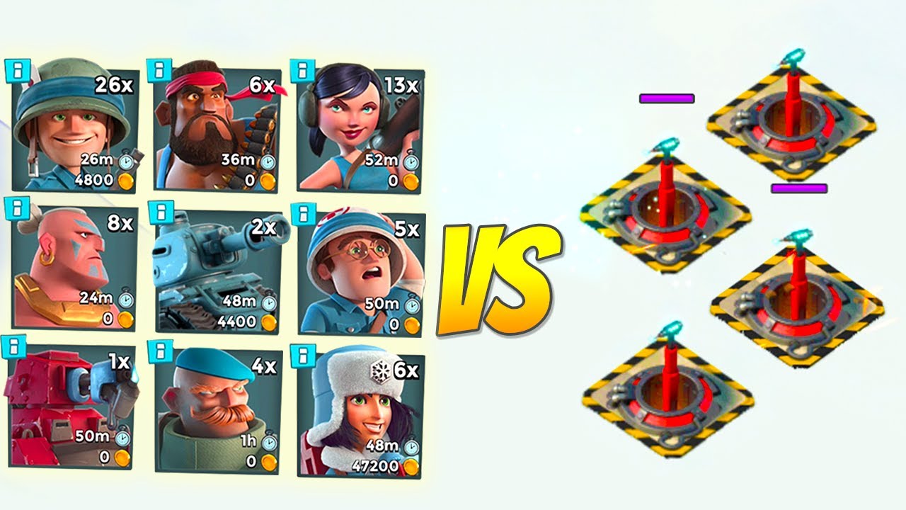 Boom Beach EVERY Troop vs 4 Max Doom Cannons!